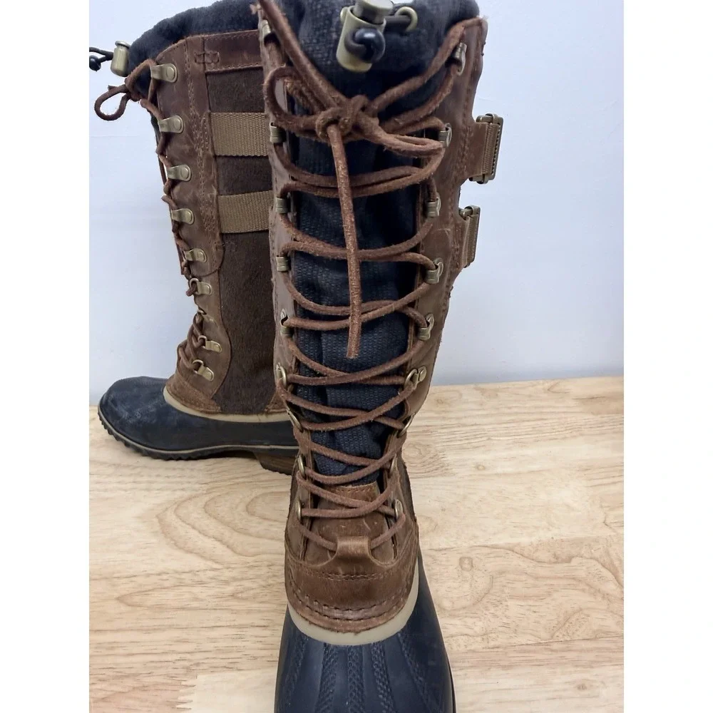 Sorel Conquest Carly Tall Duck Boots Womens‎ 7 Brown Waterproof NL2273 #23